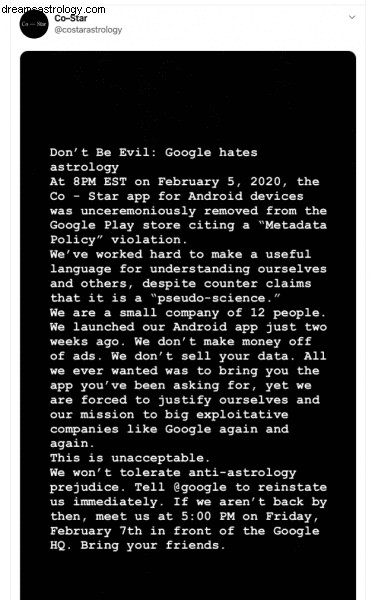 Co-Star App Removed from Google Play During Mercury Retrograde