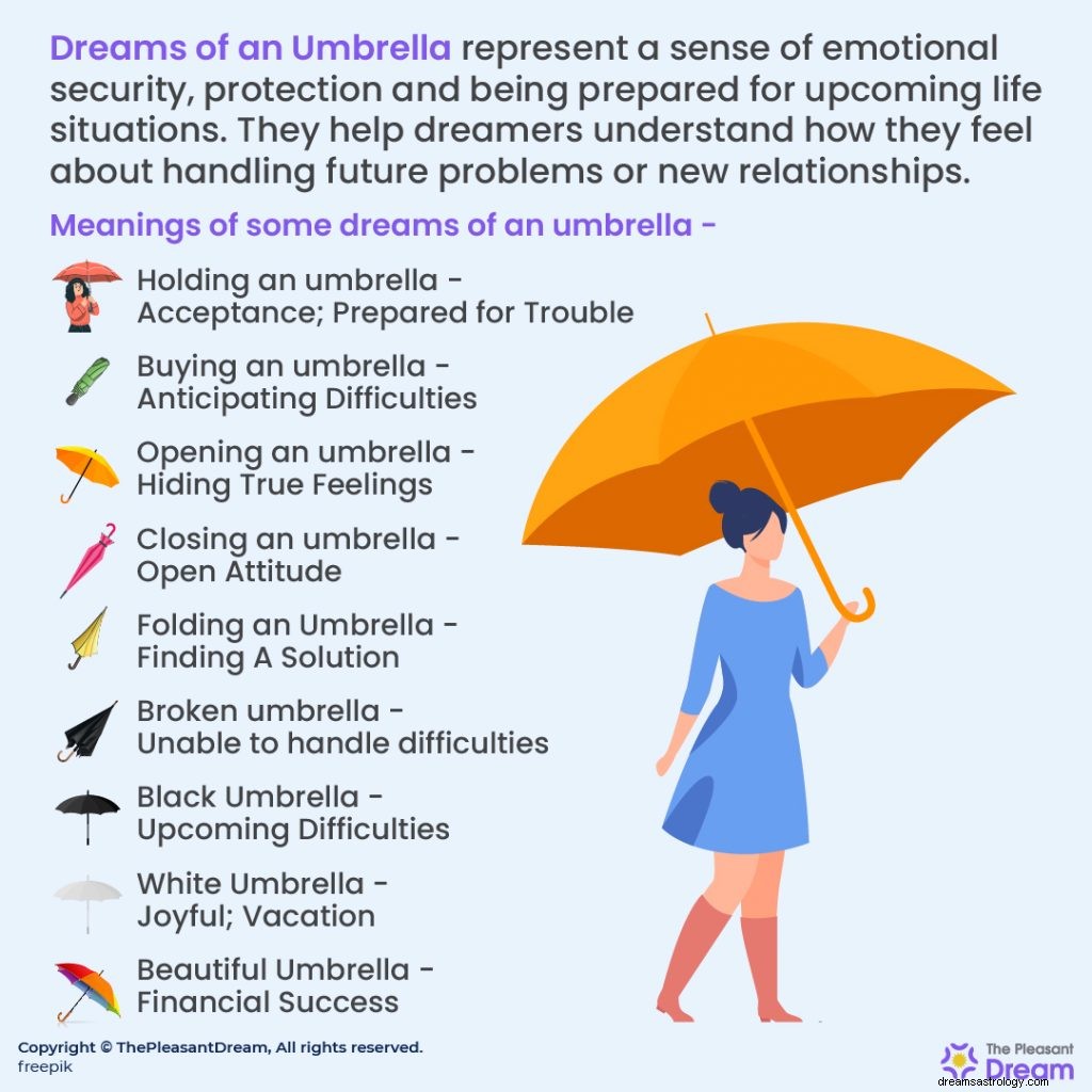 Dream of Umbrella:30 příkladů, významů a emocionálního významu 